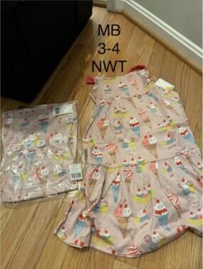 Mini Boden Girls 3-4 Years Ice Cream Print Sleeveless Dress